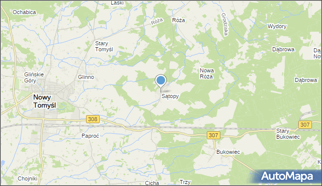 mapa Sątopy, Sątopy gmina Nowy Tomyśl na mapie Targeo